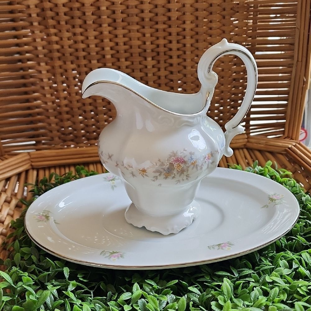 Vintage Johann Haviland Bavaria Germany Floral Creamer Pitcher & Tray